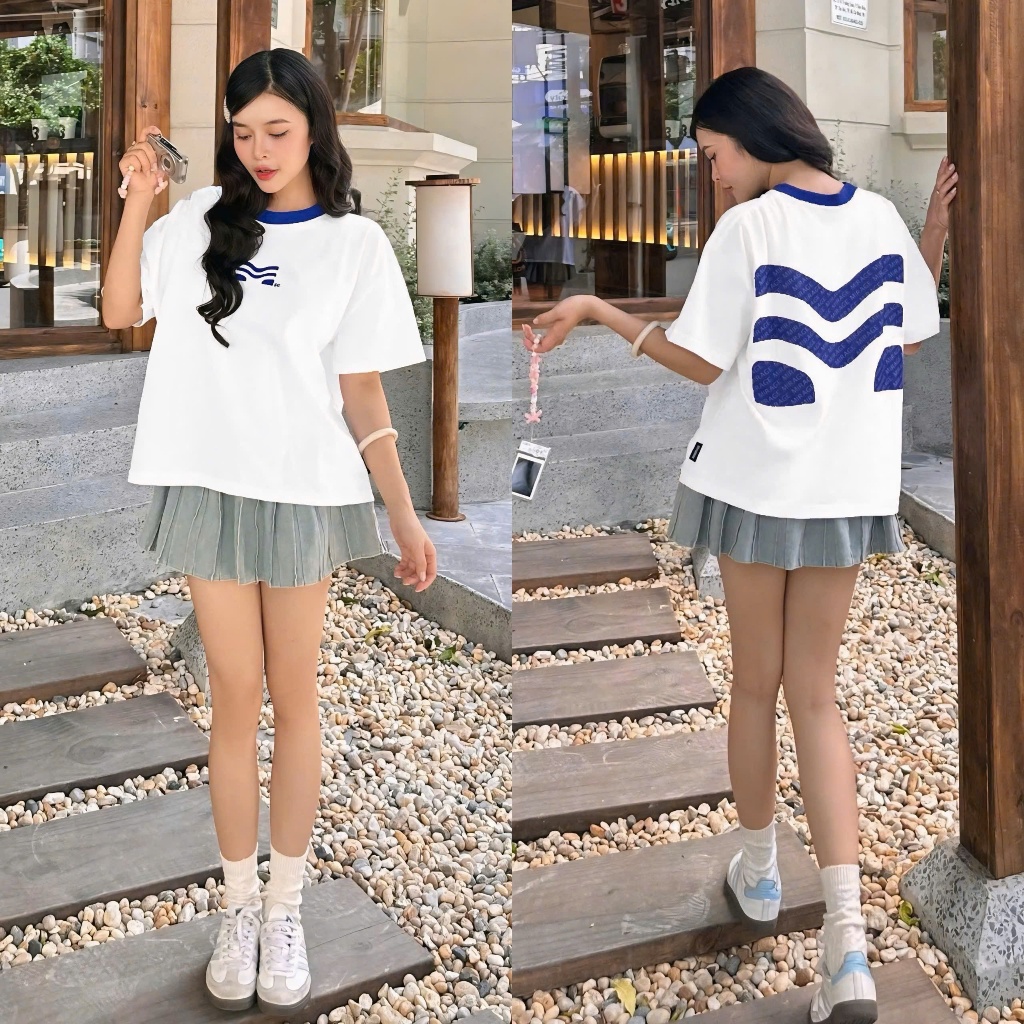 Áo Thun Mirage Trắng Logo Xanh Trendy Local Brand Chất 100% Cotton Mềm Mịn Thoáng Mát.