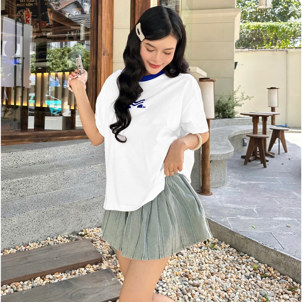 Áo Thun Mirage Trắng Logo Xanh Trendy Local Brand Chất 100% Cotton Mềm Mịn Thoáng Mát.