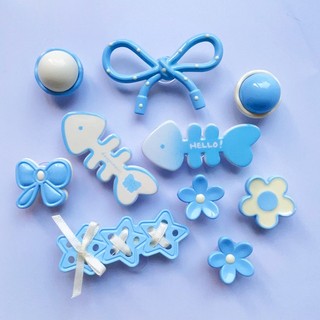 Set 10 Sticker, Charm 3D chủ đề Cá xương xanh DIY Mita gắn Dép Sục, Cá Sấu JB-355