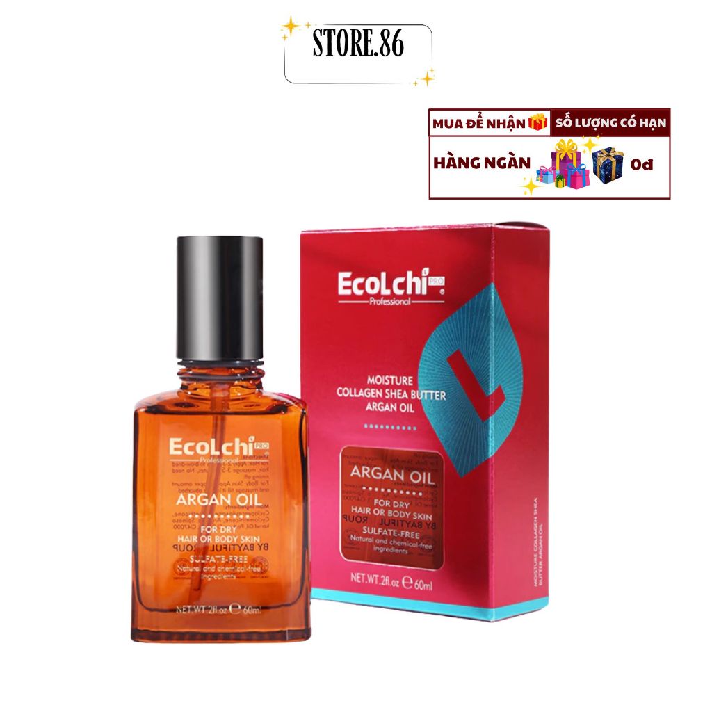 Tinh Dầu Dưỡng Tóc Argan Oil Ecolchi 60ml | Dưỡng Tóc Mềm Mượt, Bóng Khỏe & Dễ Chải