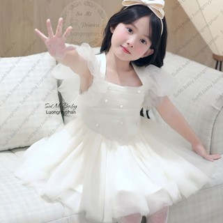 [ Hàng thiết kế ] [ Tặng kẹp lông vũ ] Đầm công chúa thiên nga trắng siêu mềm mịn cho bé