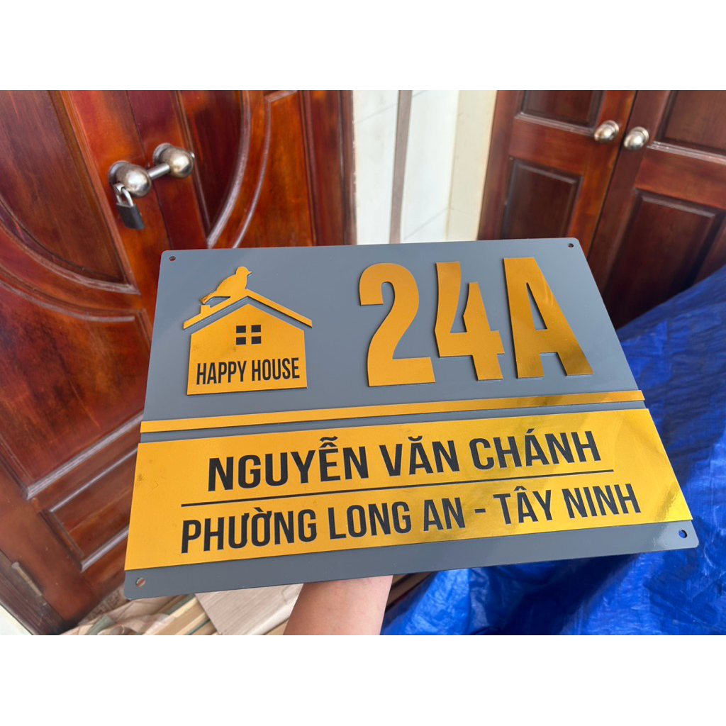 BẢNG SỐ NHÀ Alcorest  GHI XÁM + gương vàng CAO CẤP LÀM THEO YÊU CẦU