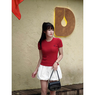LT - Áo len nữ xoắn thừng cổ tròn cộc tay len mongtoghi hình nơ xinh xắn free size 1099