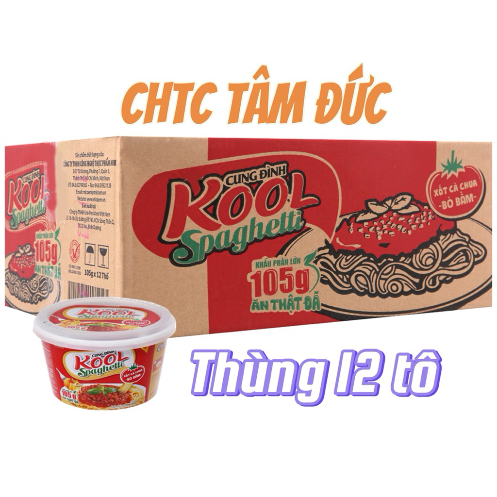 Thùng 12 tô Mì trộn Cung Đình Kool Spaghetti tô 105g (có gói xốt bò bằm ...