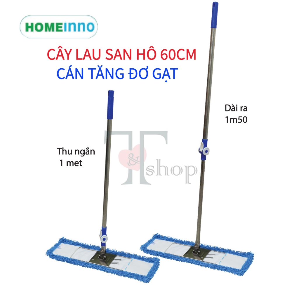 [HOẢ TỐC] Cây Lau Nhà Inox San Hô 60cm Homeinno Cán Rút Thu Ngắn 90cm Kéo Dài 145cm