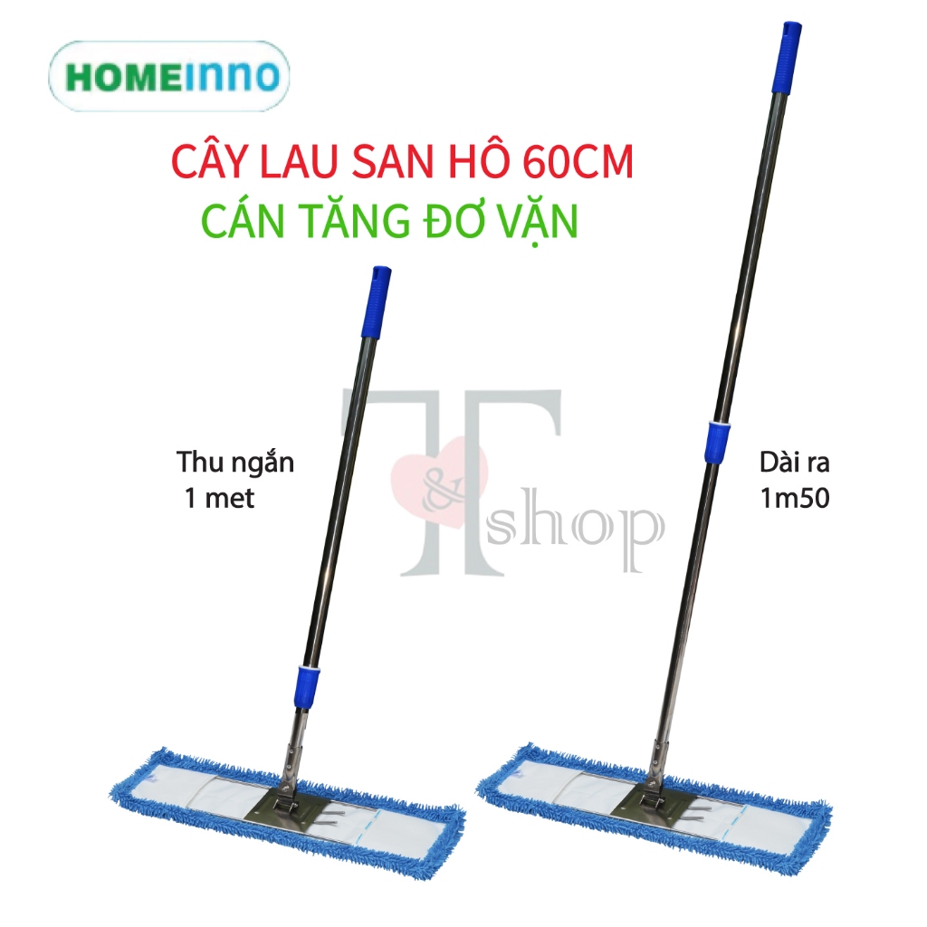 [HOẢ TỐC] Cây Lau Nhà Inox San Hô 60cm Homeinno Cán Rút Thu Ngắn 90cm Kéo Dài 145cm