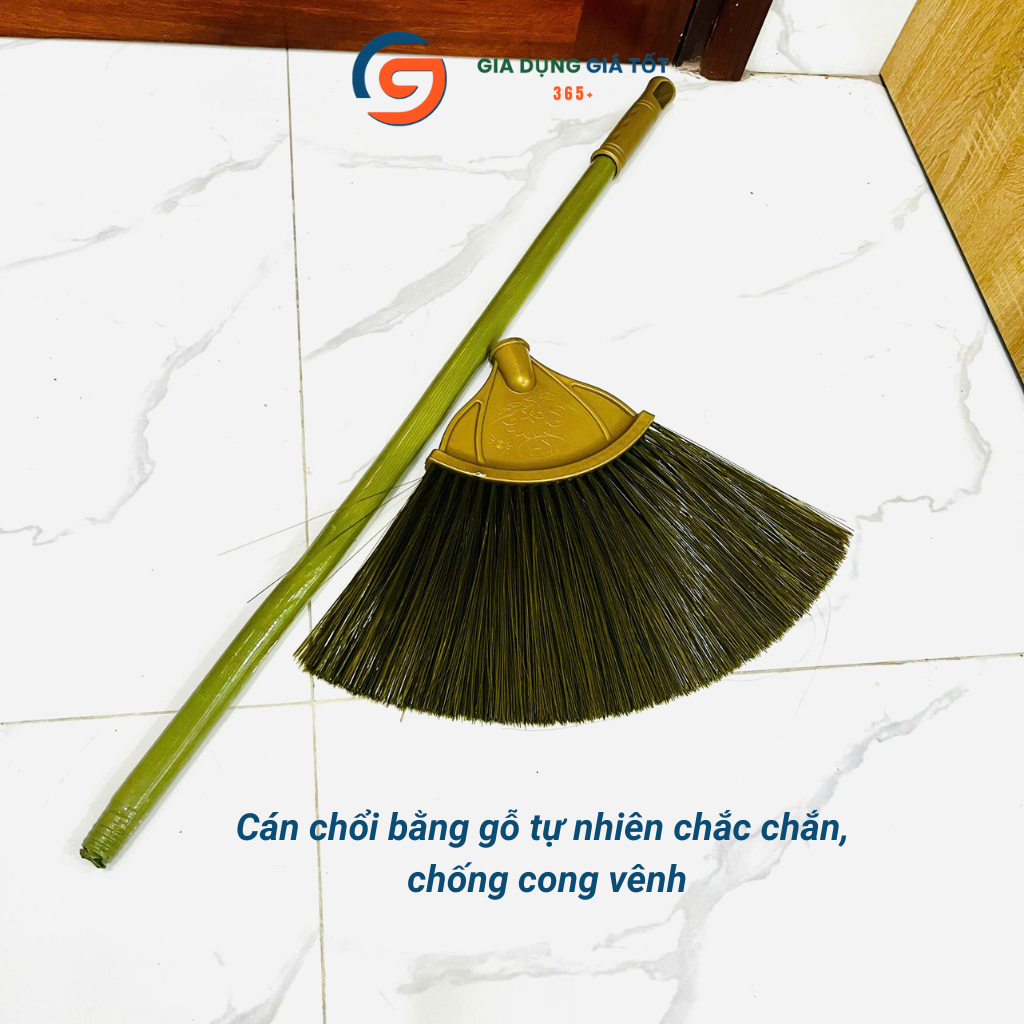 Chổi cước cán gỗ quét nhà, sợi cước nhựa mềm quét bụi sạch, không bung sợi