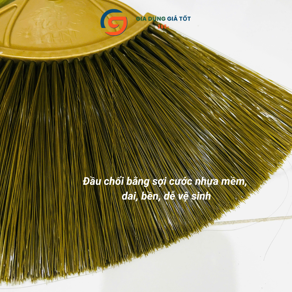 Chổi cước cán gỗ quét nhà, sợi cước nhựa mềm quét bụi sạch, không bung sợi