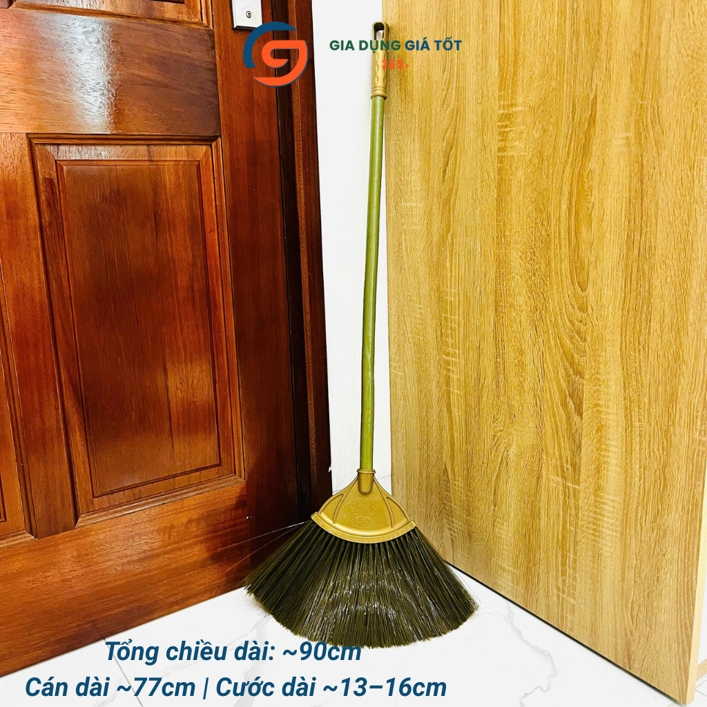 Chổi cước cán gỗ quét nhà, sợi cước nhựa mềm quét bụi sạch, không bung sợi