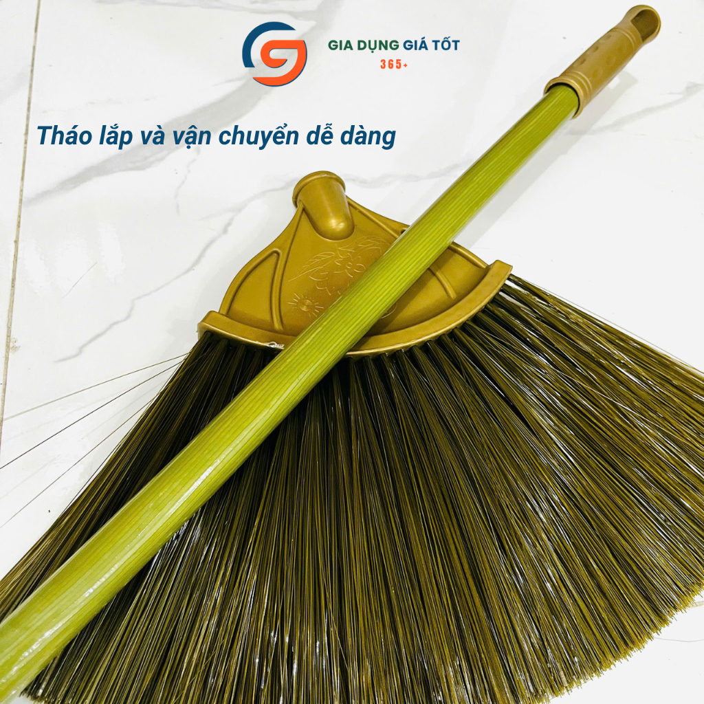 Chổi cước cán gỗ quét nhà, sợi cước nhựa mềm quét bụi sạch, không bung sợi