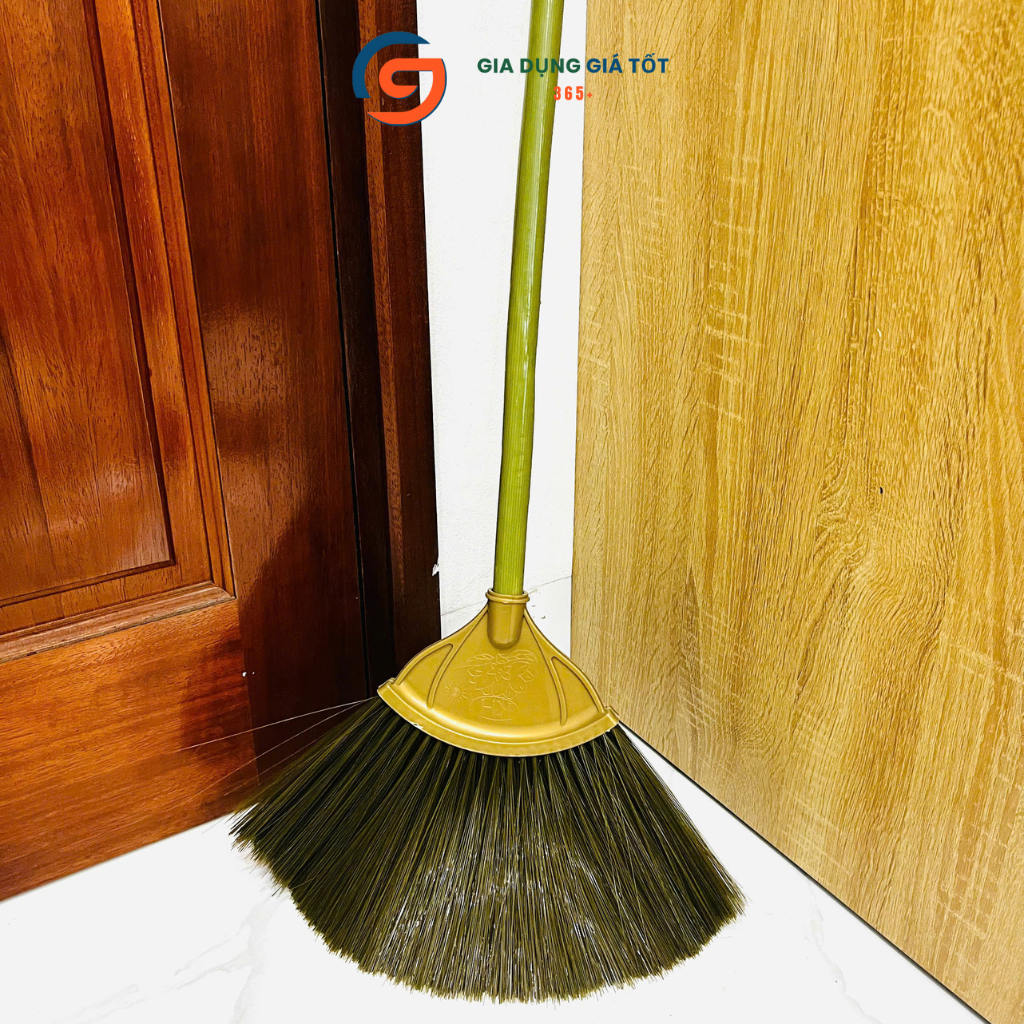 Chổi cước cán gỗ quét nhà, sợi cước nhựa mềm quét bụi sạch, không bung sợi