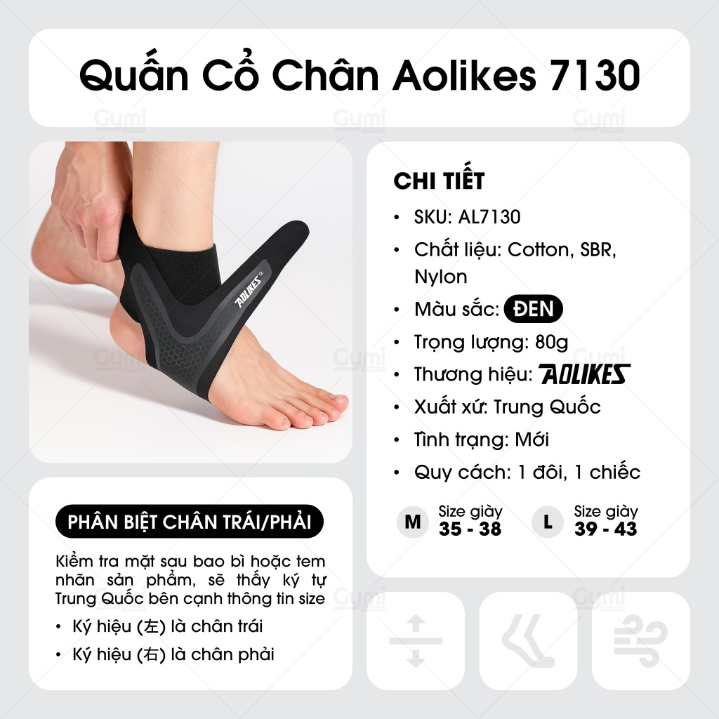 Băng Quấn Cổ Chân Aolikes 7130 - Đai Hỗ Trợ Mắt Cá Chân Tập Gym, Thể Thao, Đạp Xe, Chạy Bộ - AL7130