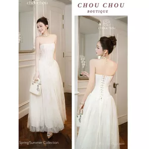 Đầm Ren Coset Đan Dây Lưng Chuẩn CHOUCHOU Đầm Tiệc Cup Sang Chảnh 2 Lớp