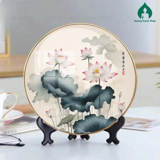 Tranh Hoa sen Tráng gương siêu bóng để bàn treo tường kích thước 25x25