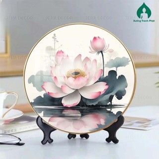 Tranh Hoa sen Tráng gương siêu bóng để bàn treo tường kích thước 25x25