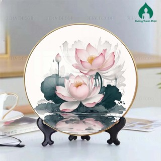 Tranh Hoa sen Tráng gương siêu bóng để bàn treo tường kích thước 25x25