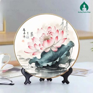 Tranh Hoa sen Tráng gương siêu bóng để bàn treo tường kích thước 25x25