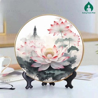 Tranh Hoa sen Tráng gương siêu bóng để bàn treo tường kích thước 25x25