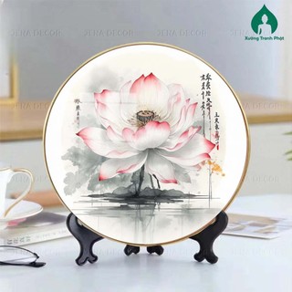 Tranh Hoa sen Tráng gương siêu bóng để bàn treo tường kích thước 25x25