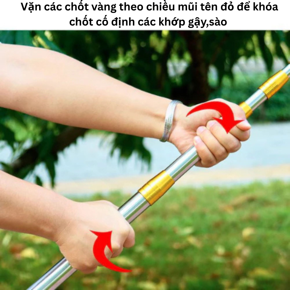 Bộ Gậy Liềm - Cưa - Vợt Hái Đa Năng Inox 304 Dài 3-8M Rút Gọn Siêu Tiện Lợi (Gậy+Vợt+Liềm+Cưa)