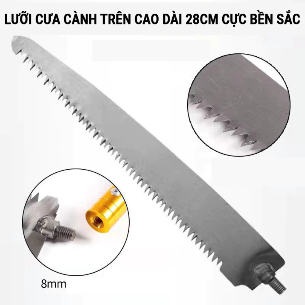Bộ Gậy Liềm - Cưa - Vợt Hái Đa Năng Inox 304 Dài 3-8M Rút Gọn Siêu Tiện Lợi (Gậy+Vợt+Liềm+Cưa)