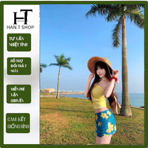 Sé BiKiNi t áo ren hai lớp có mút ngực dày dặn BRA ỐNG VÁY HOA in 3d chuẩn hình có lót quần đầy đủ cao cấp