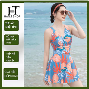 Đồ Bơi Nữ Bikini Liền Thân, Váy Xòe Họa Tiết Hoa2 Màu BIKINI HAN.T SHOP
