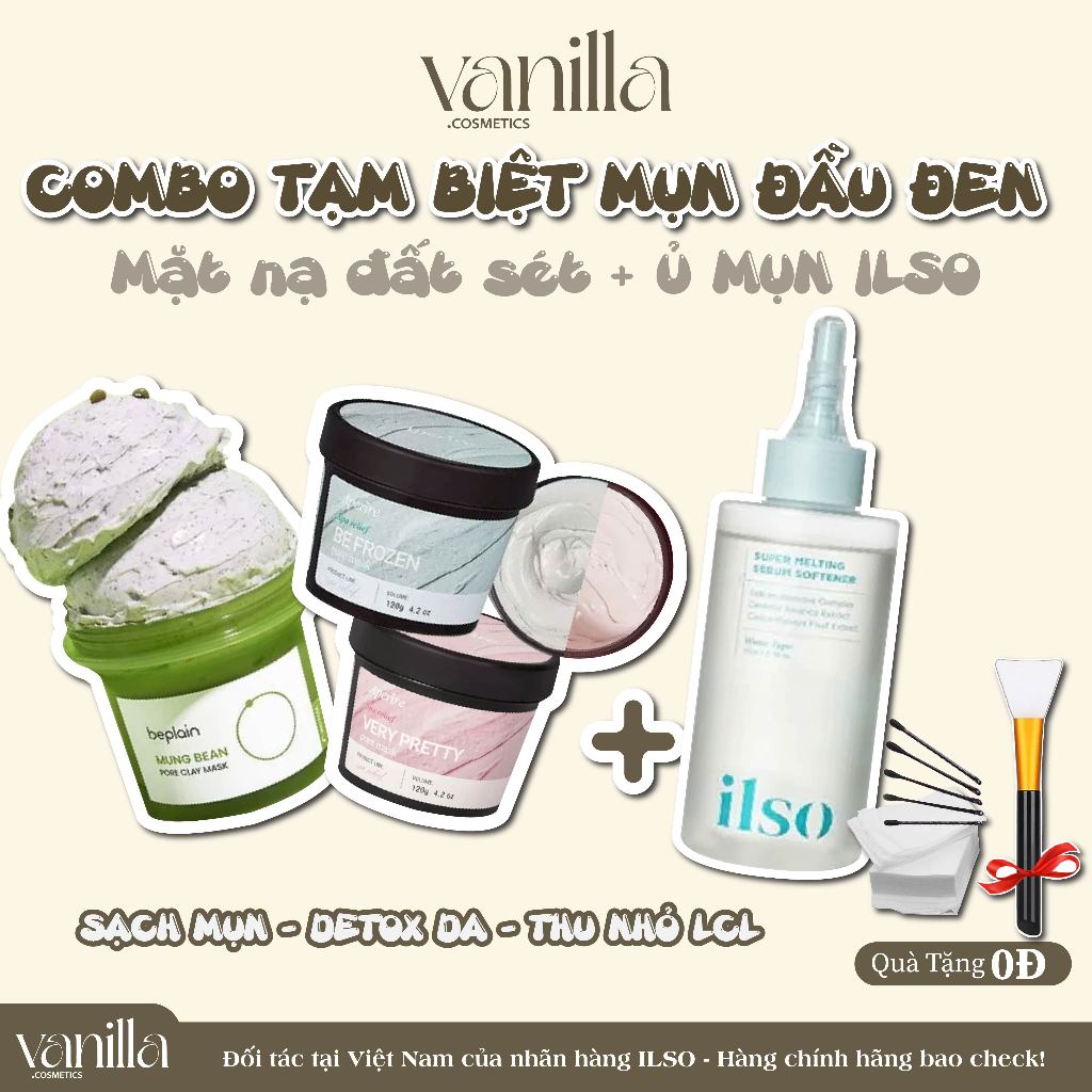 (tạm biệt mụn đầu đen) Mặt nạ đất sét và lọ chiết Ủ MỤN ILSO dành cho da mụn ẩn mụn đầu đen lcl to