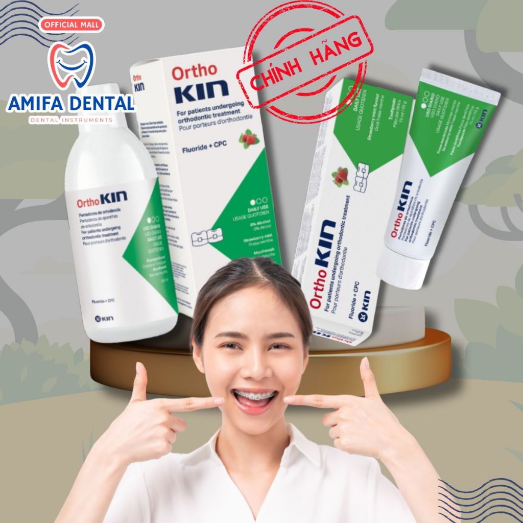 Combo Nước Súc Miệng Kem Đánh Răng Ortho Kin Cho Chỉnh Nha Niềng Răng, Viêm Lợi, Chính Hãng KIN
