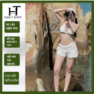 Đồ bơi bikini đi biển ba mảnh bèo nhún váy sang chảnh, BiKiNi HAN.T Shop [ kèm mút tròn ]