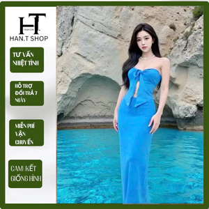 Bikini LỌ..LEM , set áo cup quây sẻ , chân váy xanh dài đi biển quyến rũ HAN.T Shop