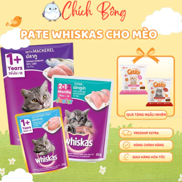 Pate cho mèo Whiskas, pate cho mèo trưởng thành ngon, giàu dưỡng chất giúp mèo ăn ngon miệng