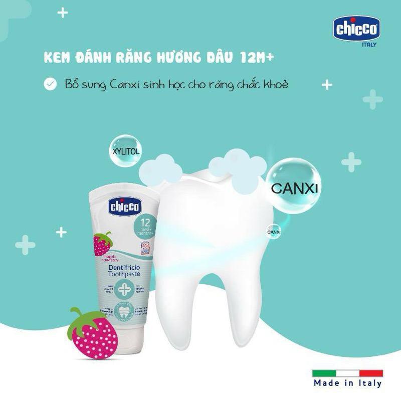 [✨HƯƠNG TRÁI CÂY DỊU] Kem Đánh Răng Chicco Cho Bé Từ 6 Tháng Tuổi Vị Chuối 🍌/ Vị Dâu 🍓Không Cay,Không Chứa Fluoride NK Ý