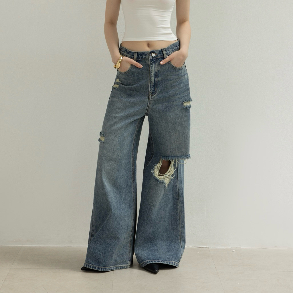 ( RACH-JEANS 01) Quần jeans phong cách bụi ống rộng, streestyle hằng ...