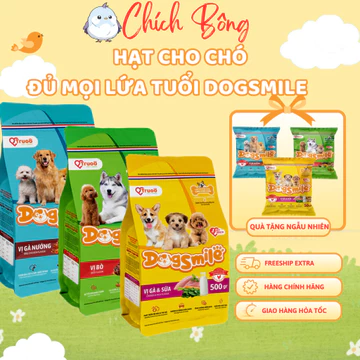 Thức ăn cho chó DogSmile, Hạt cho chó con vị gà sữa, chó trưởng thành vị bò, vị gà nướng Dogsmile