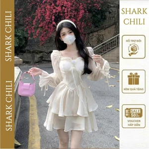 Váy nữ tiểu thư sang chảnh công chúa đầm hack dáng tiệc cưới chiffon tay bồng S22
