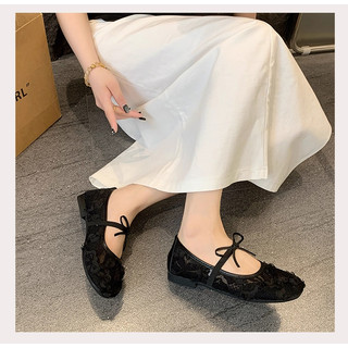 [Lùi 1 size] Giày bệt nữ phối ren hoa hồng quai nơ siêu xinh Mã V037