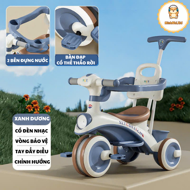 [Ȟỏa Tốc 2H] Xe đạp ba bánh cho bé từ 1 đến 3 tuổi có cần đẩy phát nhạc sinh động Minhnhi.Kid
