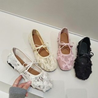 [FROM RỘNG LÙI 1 SIZE]  Giày búp bê nữ ren thêu hoa sang trọng – kiểu tiểu thư vintage Mã V037