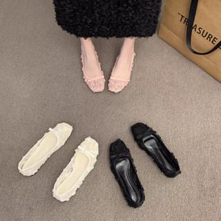 [Lùi 1 size] Giày bệt nữ phối ren hoa hồng quai nơ siêu xinh Mã V037