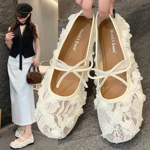 Giày búp bê nữ ren thêu hoa sang trọng – kiểu tiểu thư vintage Mã V037