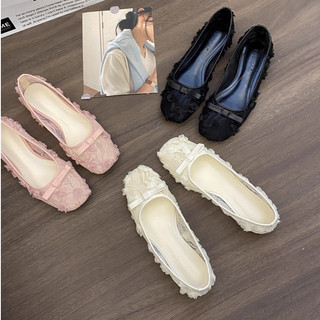 [FORM  RỘNG LÙI 1 SIZE] Giày Búp Bê Ren Thêu Hoa Hồng Nổi Phong Cách Nhẹ Nhàng Nữ Tính Mã V027