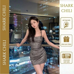 【Mã FREESHIP SHAR701】đầm body sexy váy lụa hở lưng 2 dây đầm bling bling lấp lánh sang chảnh S28