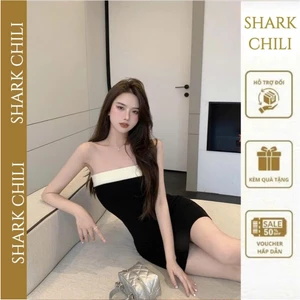 【Giảm Giá Lớn】Váy ôm body ngắn đầm Shark Chili nữ đen đi bar cúp ngực yếm ống hở ngực gơn phố S35