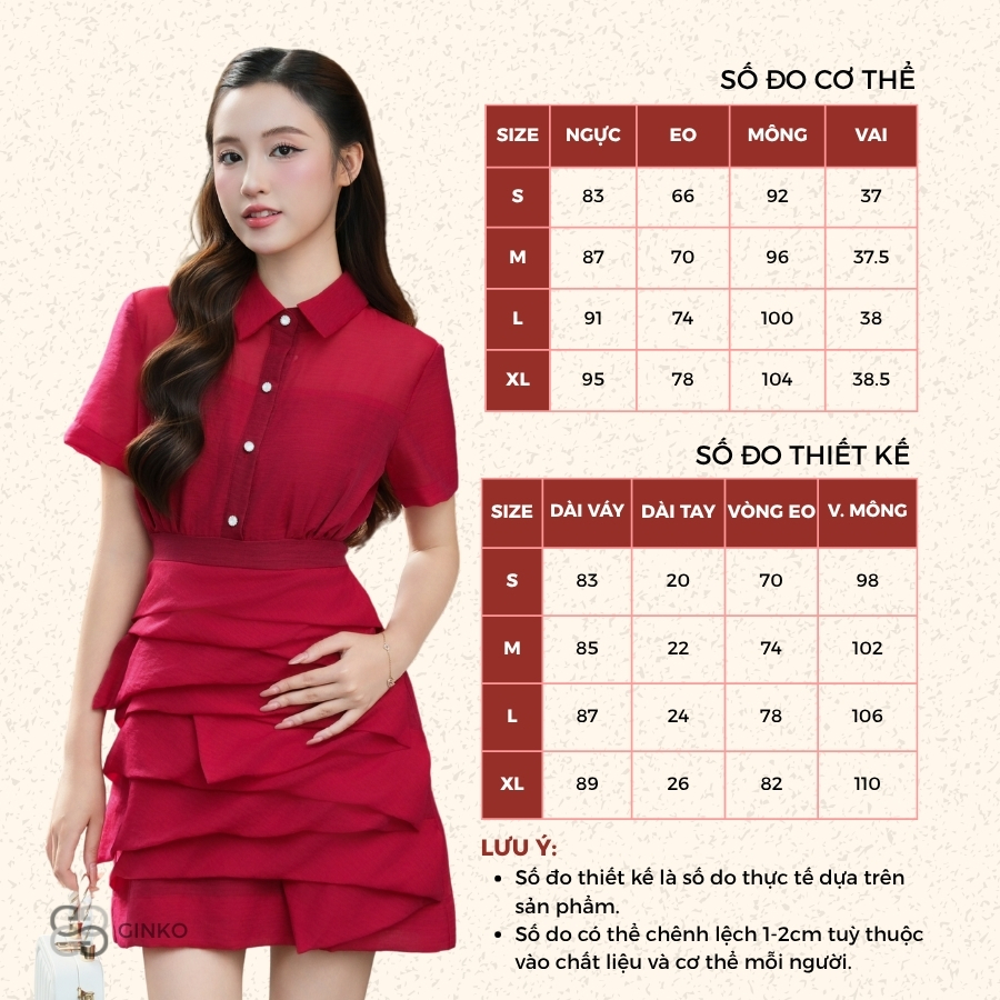 Váy thiết kế nữ dáng tầng nữ tính thanh lịch sang trọng GINKO CLOTHING