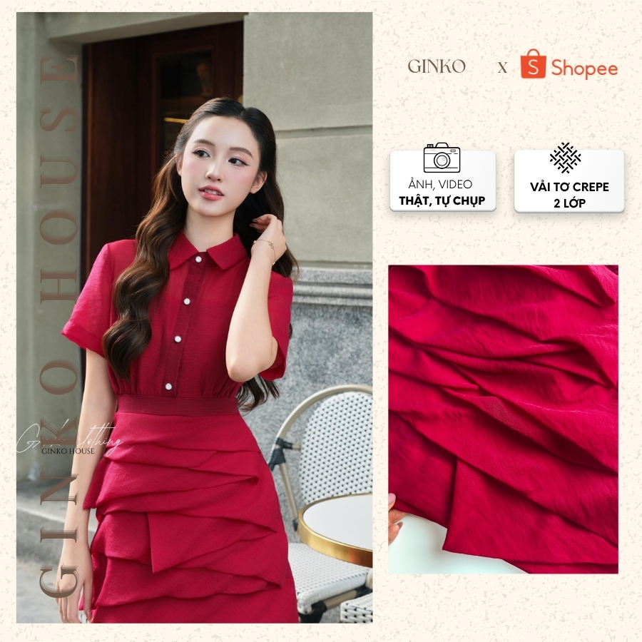 Váy thiết kế nữ dáng tầng nữ tính thanh lịch sang trọng GINKO CLOTHING