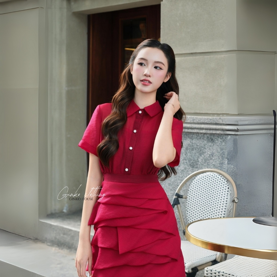 Váy thiết kế nữ dáng tầng nữ tính thanh lịch sang trọng GINKO CLOTHING