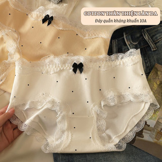 Quần Lót Nữ Cotton Cạp Vừa Tôn Dáng Chấm Bi Ren Dễ Thương, Quần Lót Nữ Mềm Mại Gợi Cảm HOMEBRA L5410