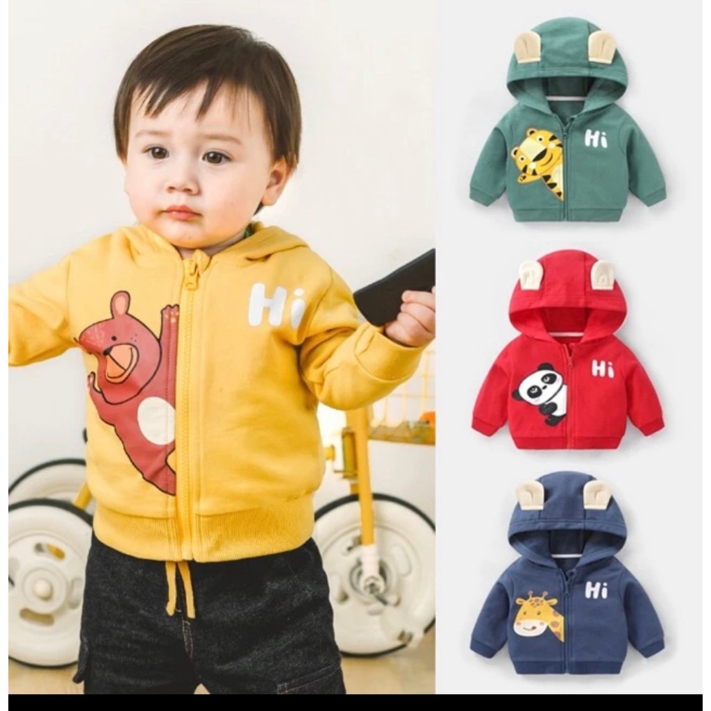 ÁO KHOÁC NỈ DA CÁ IN HÌNH GẤU HUƠU CAO CỔ CHO BÉ TRAI VÀ GÁI
