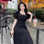 ĐẦM Dự Tiệc Dáng Xòe Đính ĐÁ Cổ Vuông Dịu Dàng DÀNH Cho Các Nàng